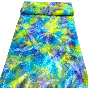 Neon Paradise, Turquoise/Lime Artisan Salt Dye/Tie Dye Rayon Challis from India, By the Yard  #HB-273