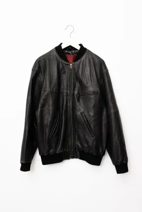 0404_LEATHER BLACK BOMBER JACKET