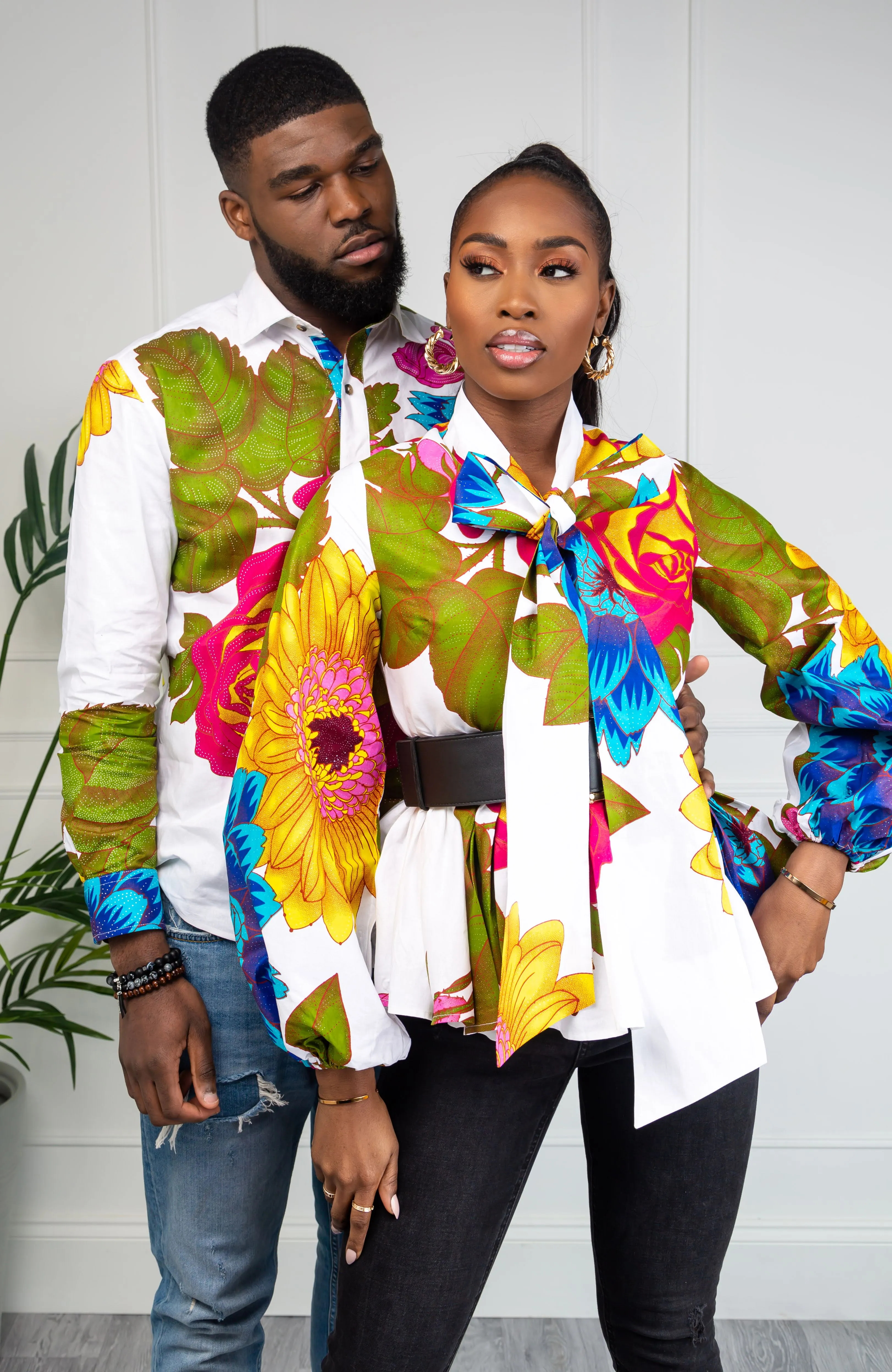 African Print Pussybow Peplum Blouse - THALIA