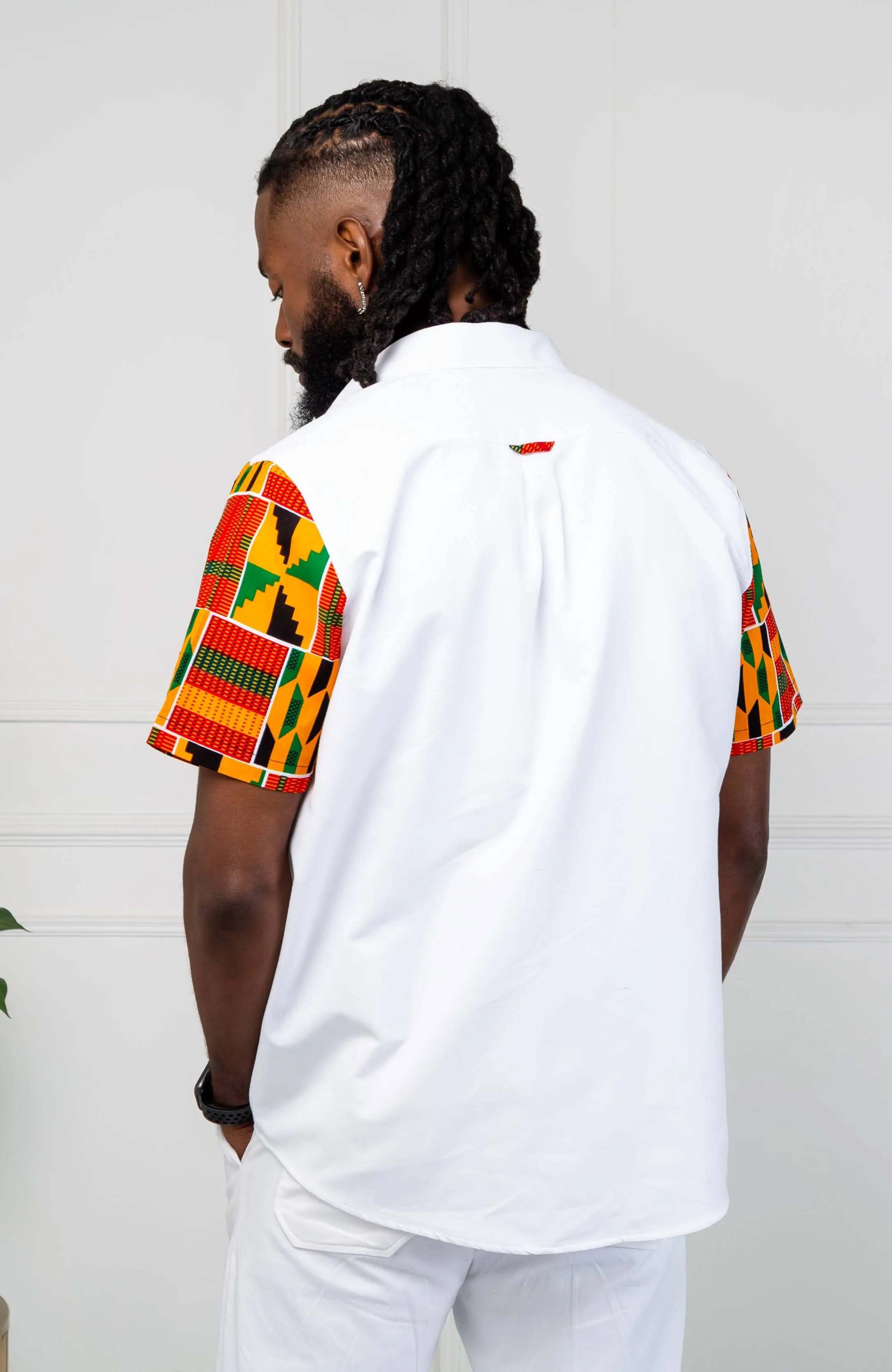 African Print V-Shaped Shirt for Men | Short Sleeve Ankara Shirt - KENDRICK