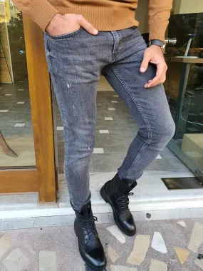 Black Slim Fit Ripped Jeans for Men by GentWith.com