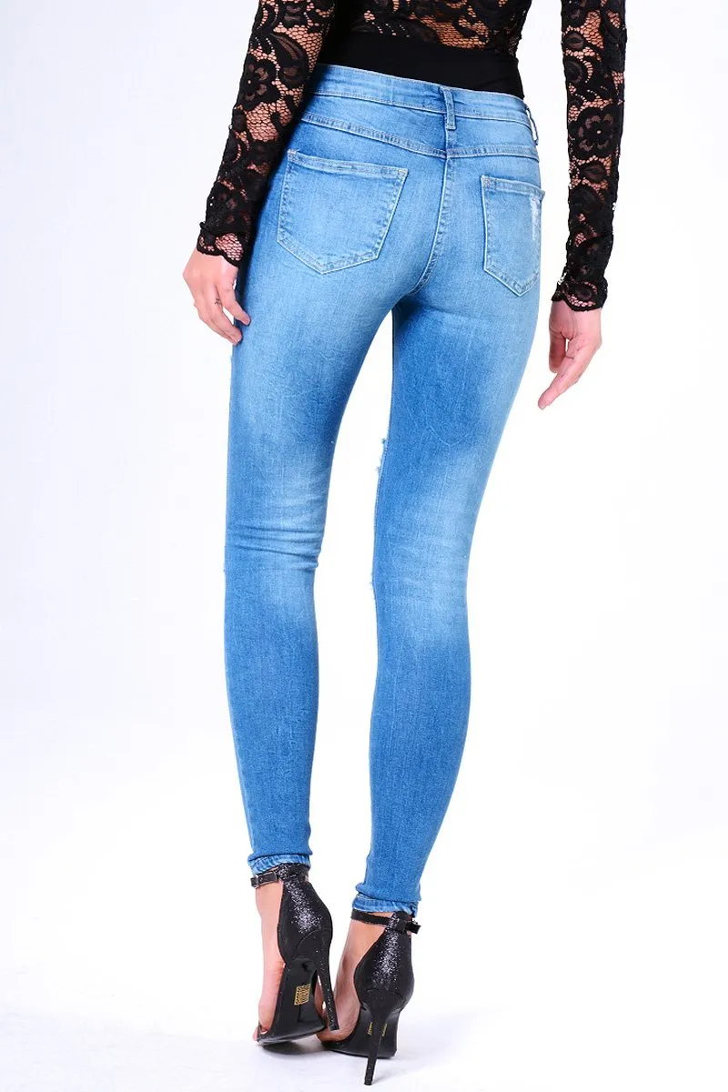 Blue Ripped Skinny Denim Jeans - Codey