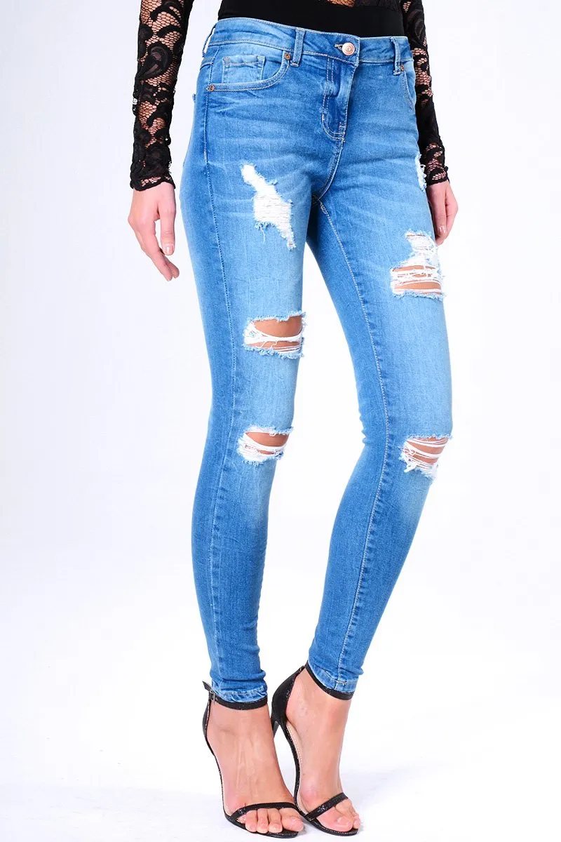 Blue Ripped Skinny Denim Jeans - Codey