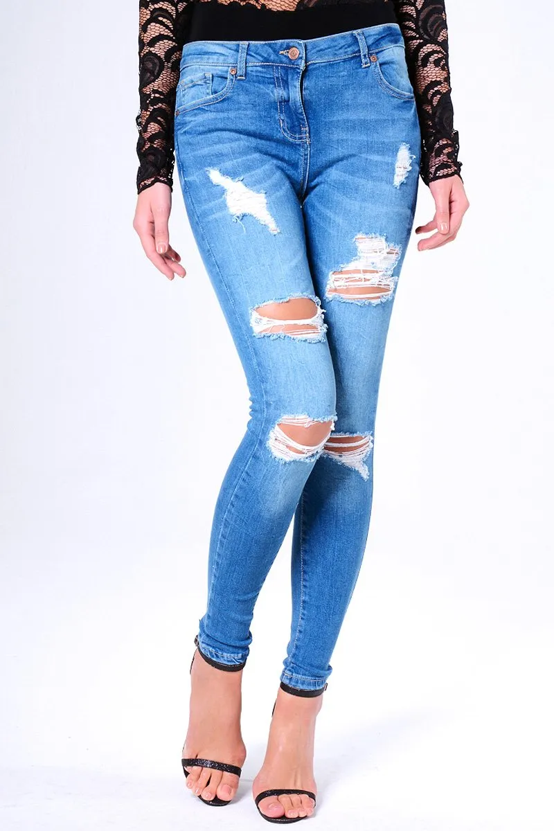 Blue Ripped Skinny Denim Jeans - Codey