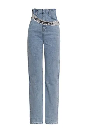 Casual Letter Graphic High Waist Jeans