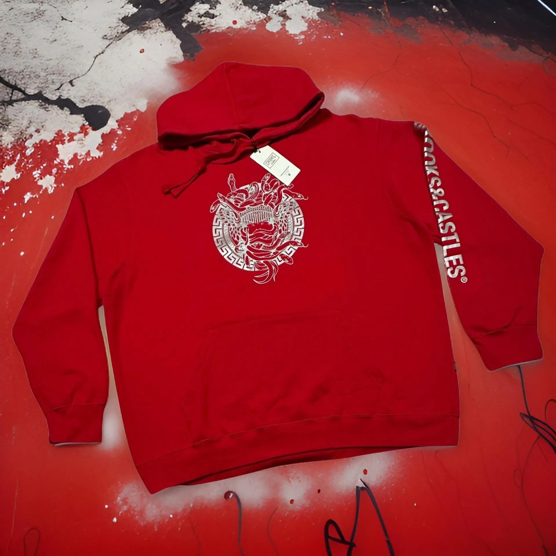 *CROOKS & CASTLES* (RED) ~BULLET BANDUSA~ PULLOVER HOODIES FOR MEN