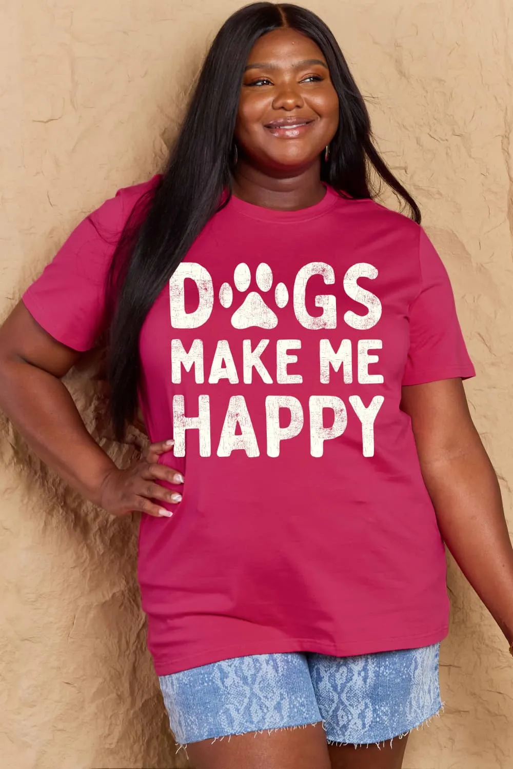 DOGS MAKE ME HAPPY Graphic Cotton T-Shirt