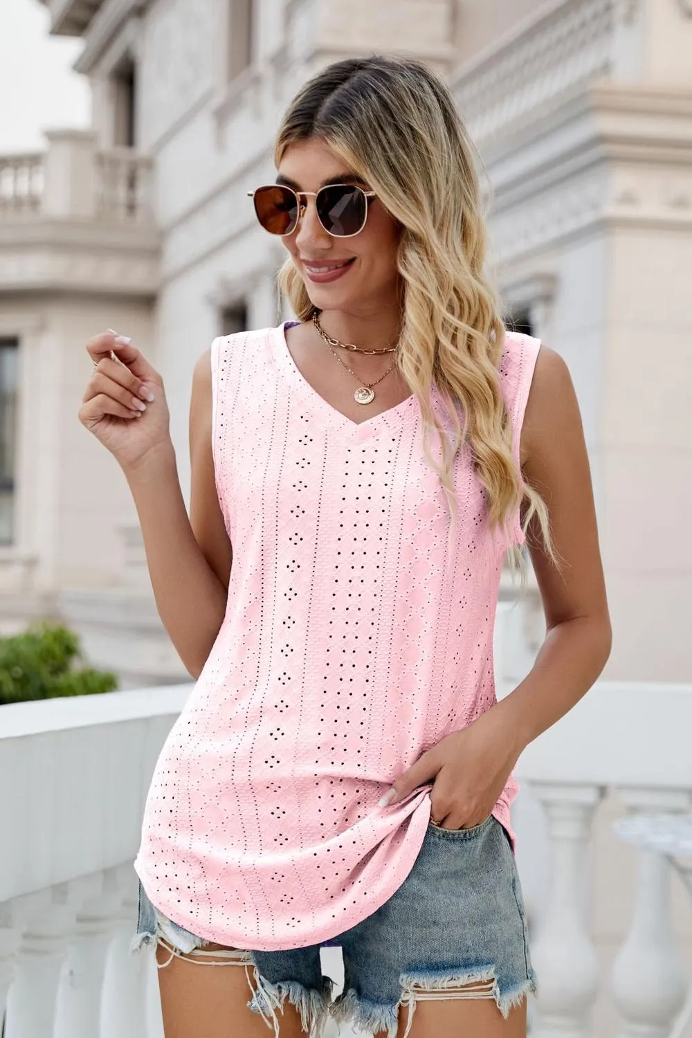 Eyelet V-Neck Tank