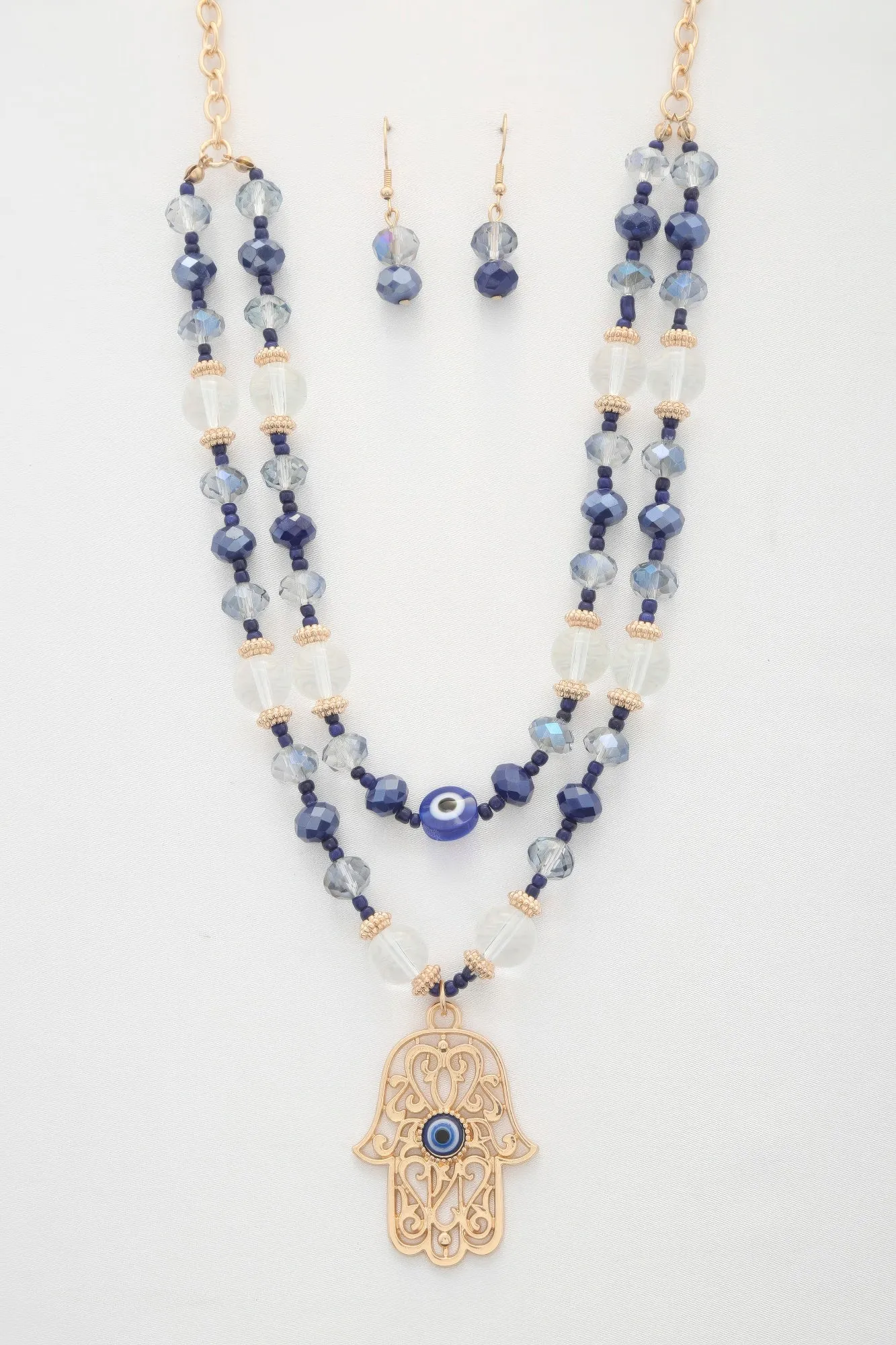 Hamsa hand pendant beaded layered necklace