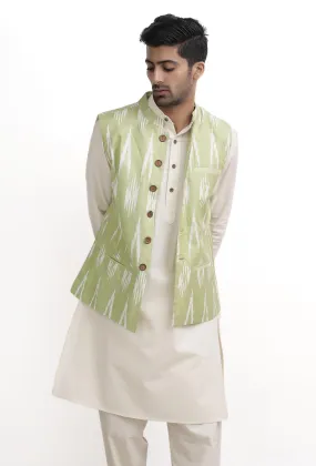 Lemon Green Ikat Nehru Jacket