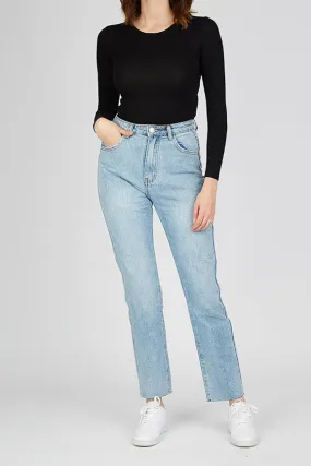 Lined Rip Mom Jeans Straight Leg