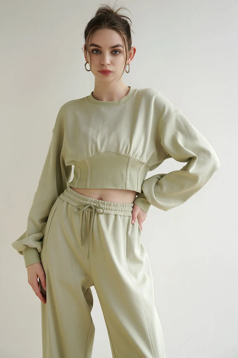 Meadow Mist Green Cropped Pullover and Jogger Pants Set