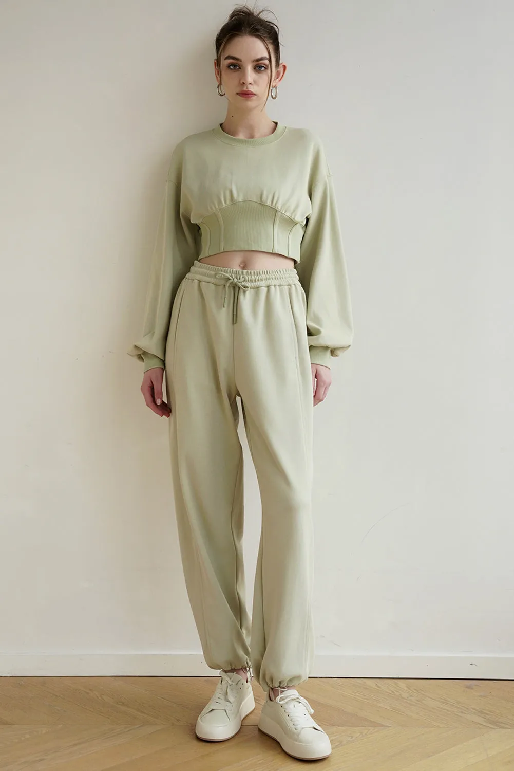 Meadow Mist Green Cropped Pullover and Jogger Pants Set