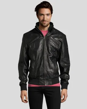 Mike Black Bomber Leather Jacket