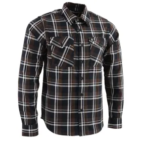 Milwaukee Leather Men's Flannel Plaid Shirt Brown Black and White Long