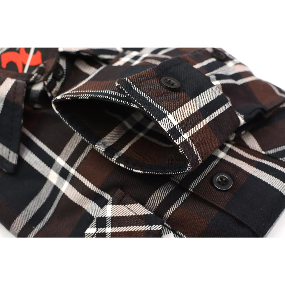 Milwaukee Leather Men's Flannel Plaid Shirt Brown Black and White Long