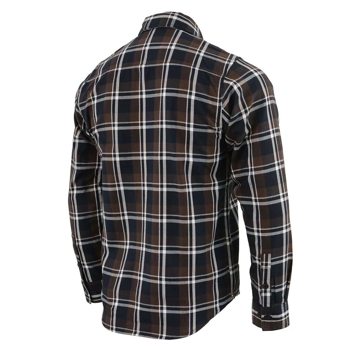 Milwaukee Leather Men's Flannel Plaid Shirt Brown Black and White Long