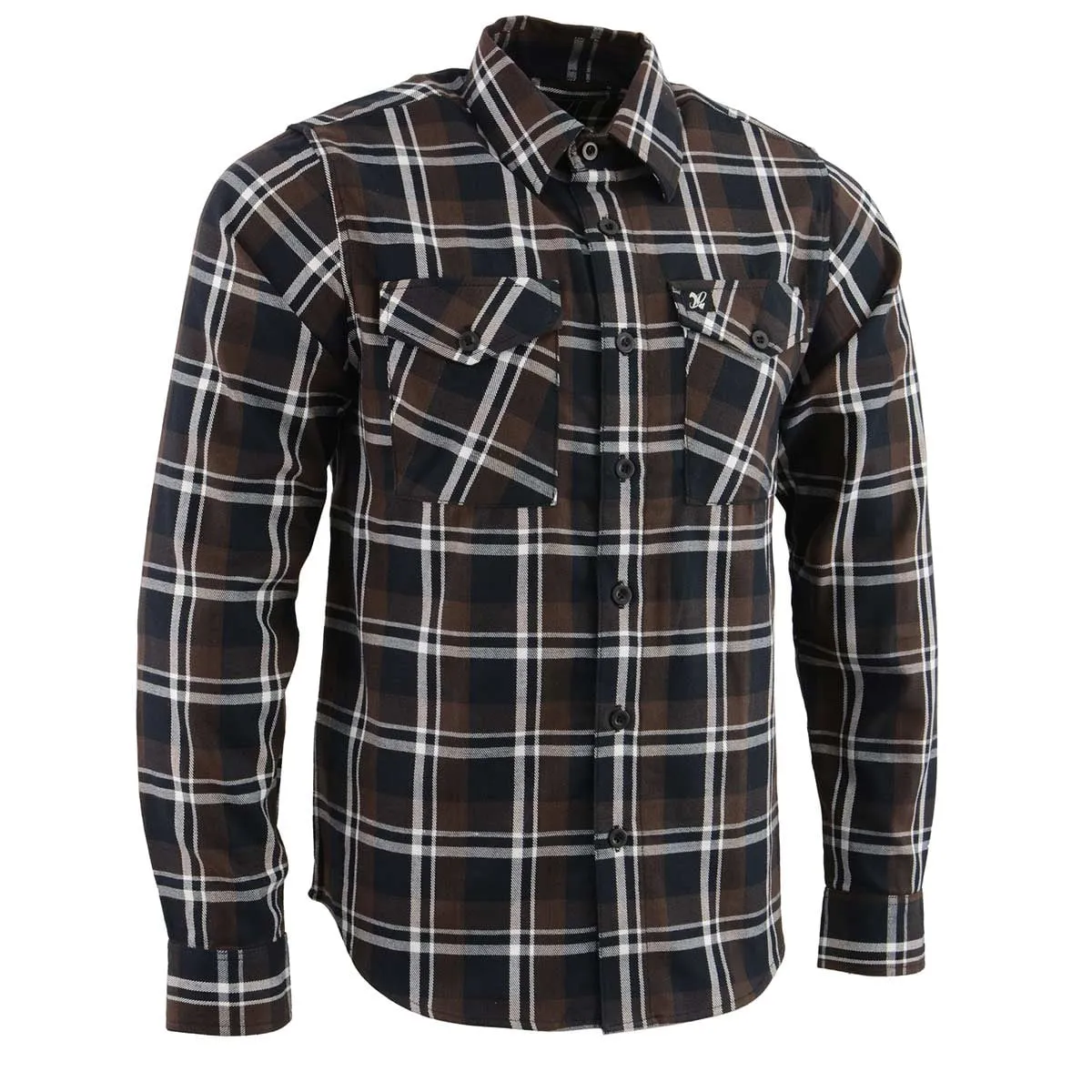 Milwaukee Leather Men's Flannel Plaid Shirt Brown Black and White Long