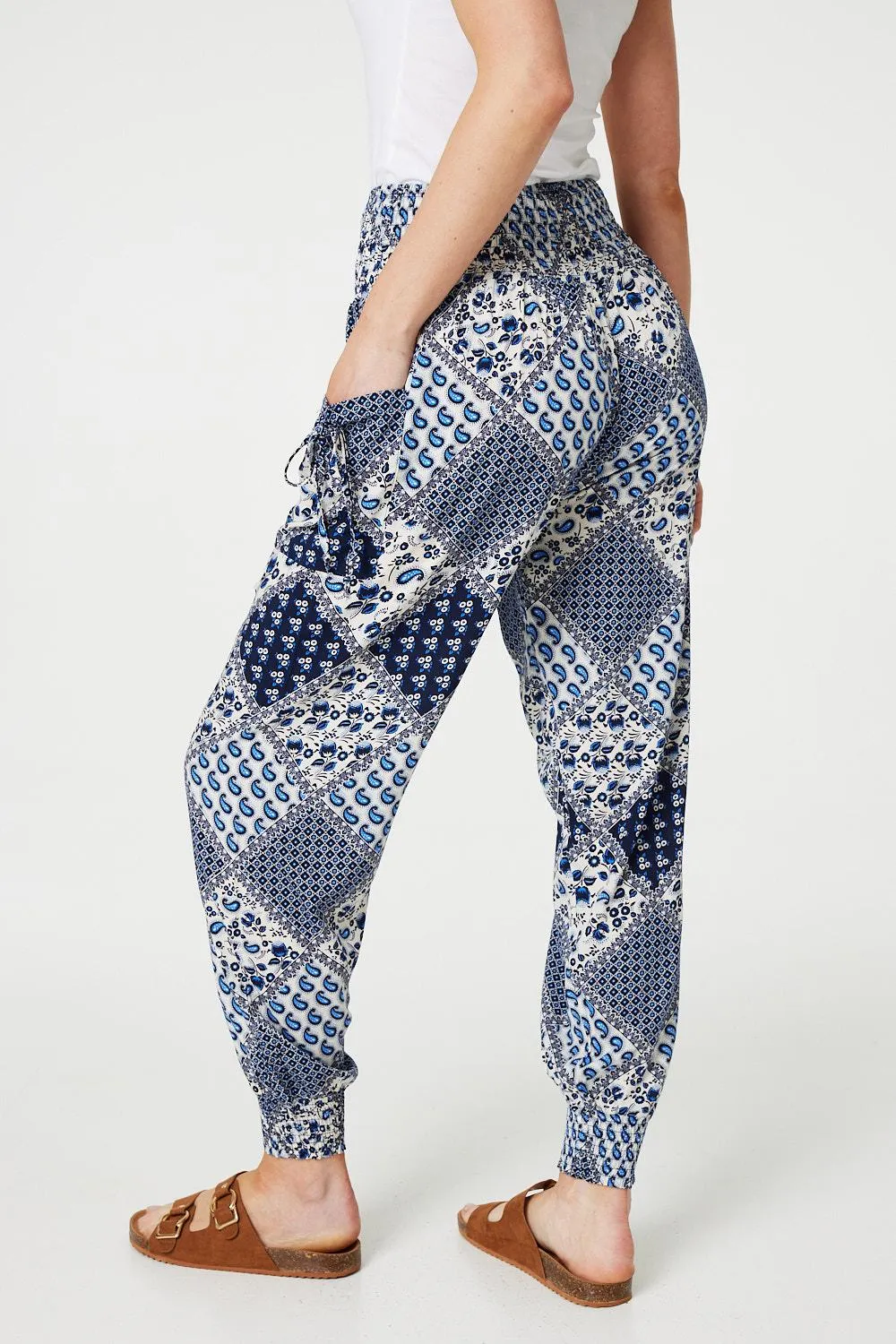 Patchwork Print High Waist Harem Pants