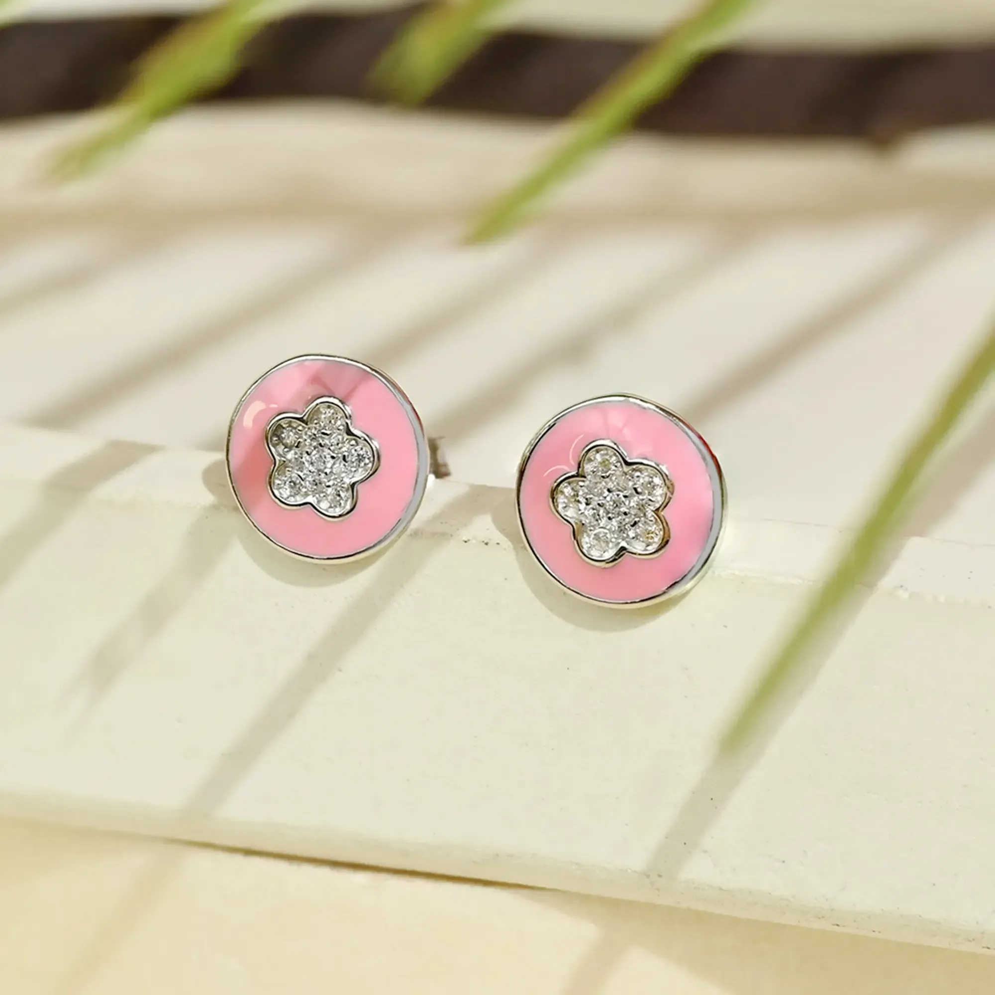 Pink Floral Studs