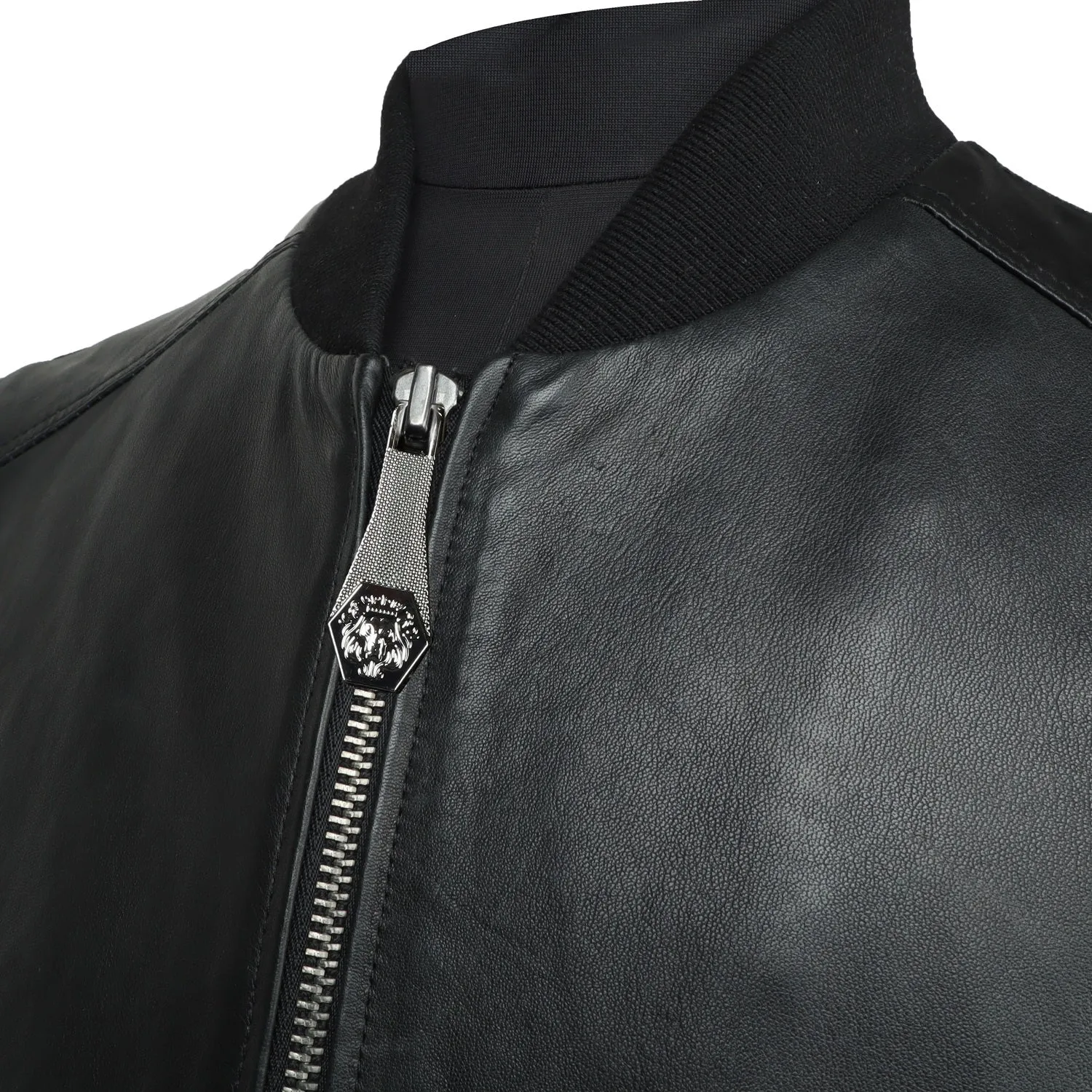 Ribbed Style Leather Bomber Jacket For Men