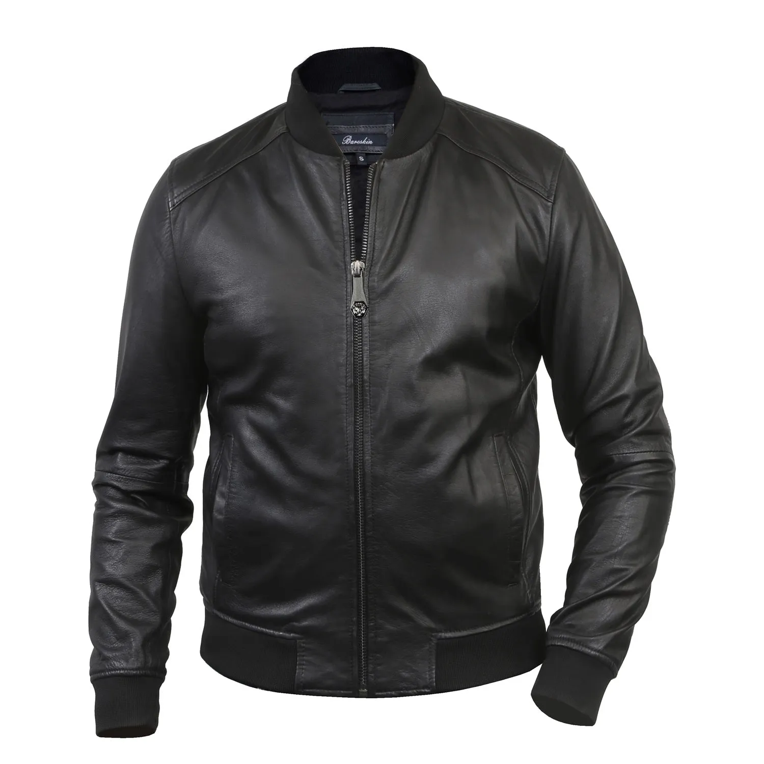 Ribbed Style Leather Bomber Jacket For Men