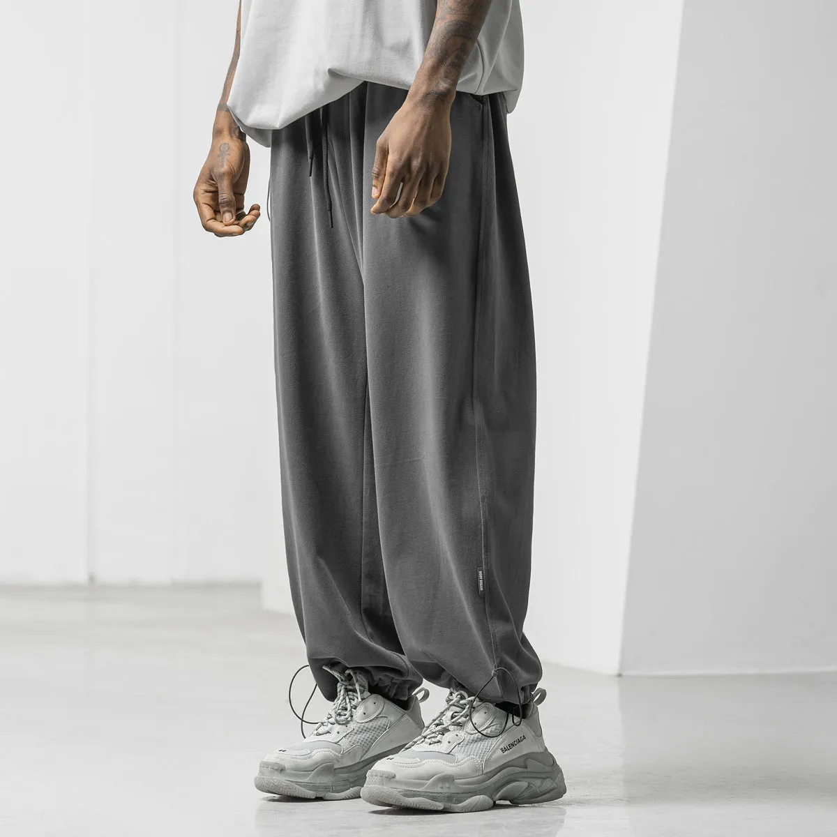 Signature Baggy Fit Natural Rise Drawstring Charcoal Sport Pants