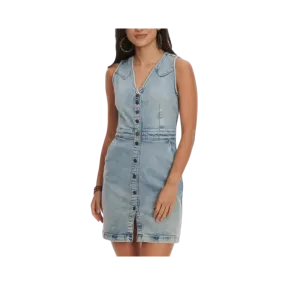 Wrangler Retro Women's Light Wash Denim Sleeveless V-Neck Snap Down Front Dress