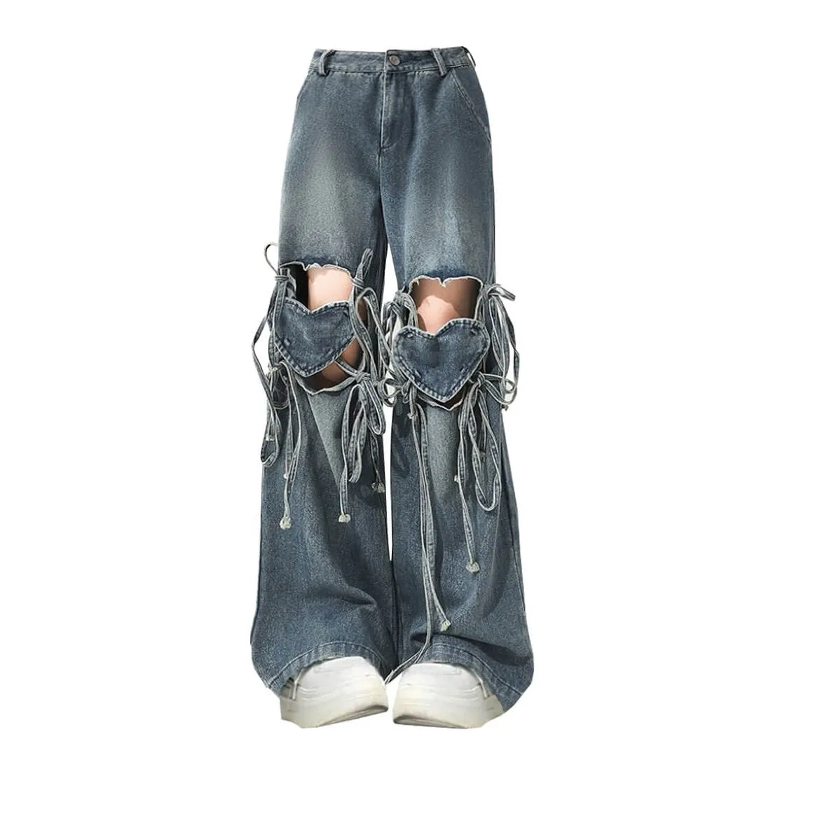 Y2K Heart Knee Holes Wide Alt Aesthetic Jeans